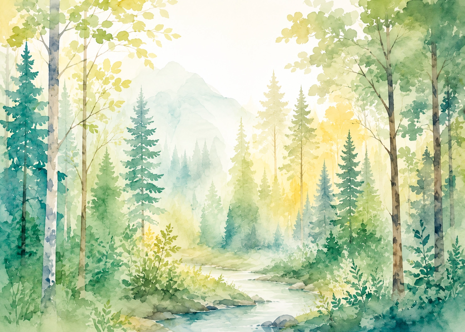 Watercolor forest scene representing the collaborative partnership approach at Mindful Marketing